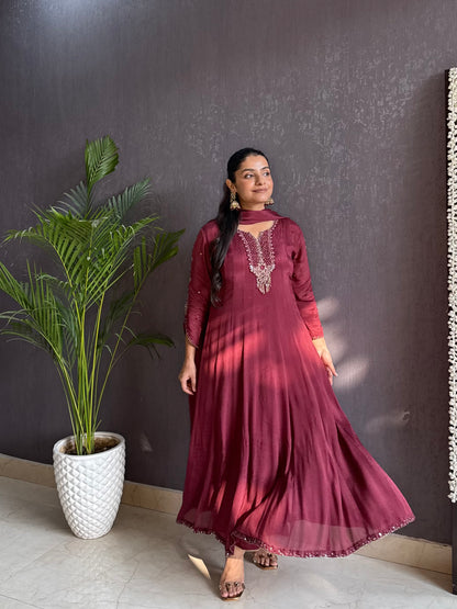 Chinon handwork anarkali set
