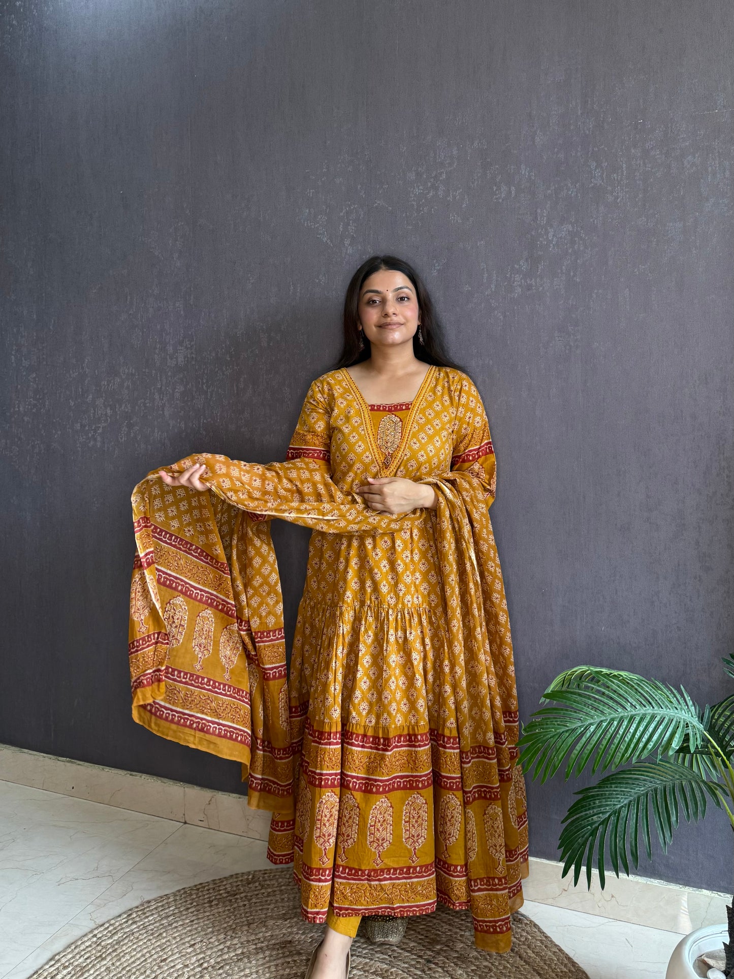 Pure cotton blockprinted tiered Anarkali