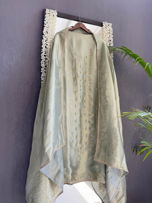 Luxurious Tissue silk mukaish suit