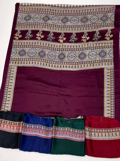 Satin crepe Ajrakh printed saree