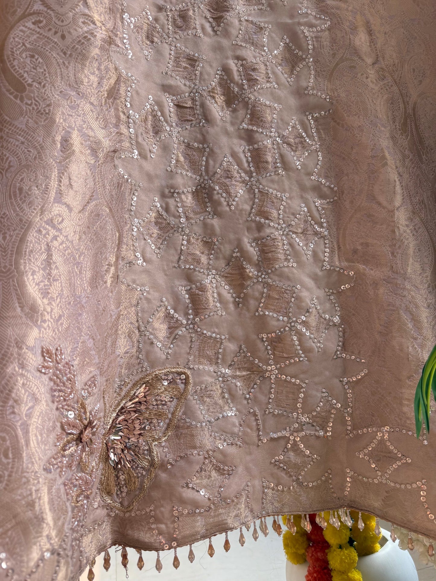Luxurious brocade cutwork Tissue silk suit