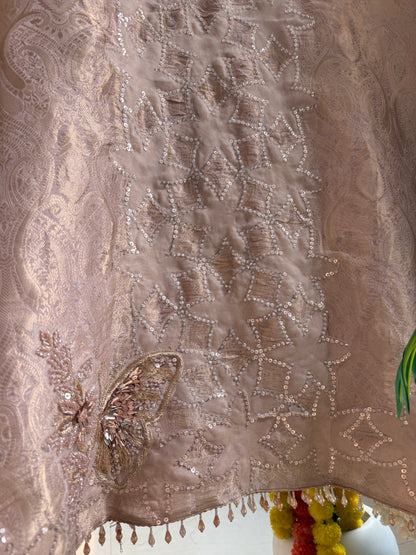 Luxurious brocade cutwork Tissue silk suit