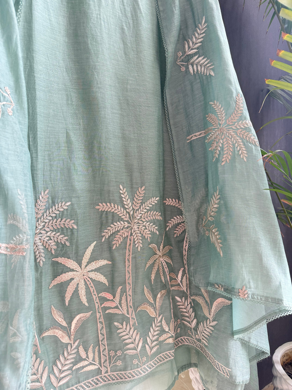 Luxurious Mul chanderi tropical trees suit