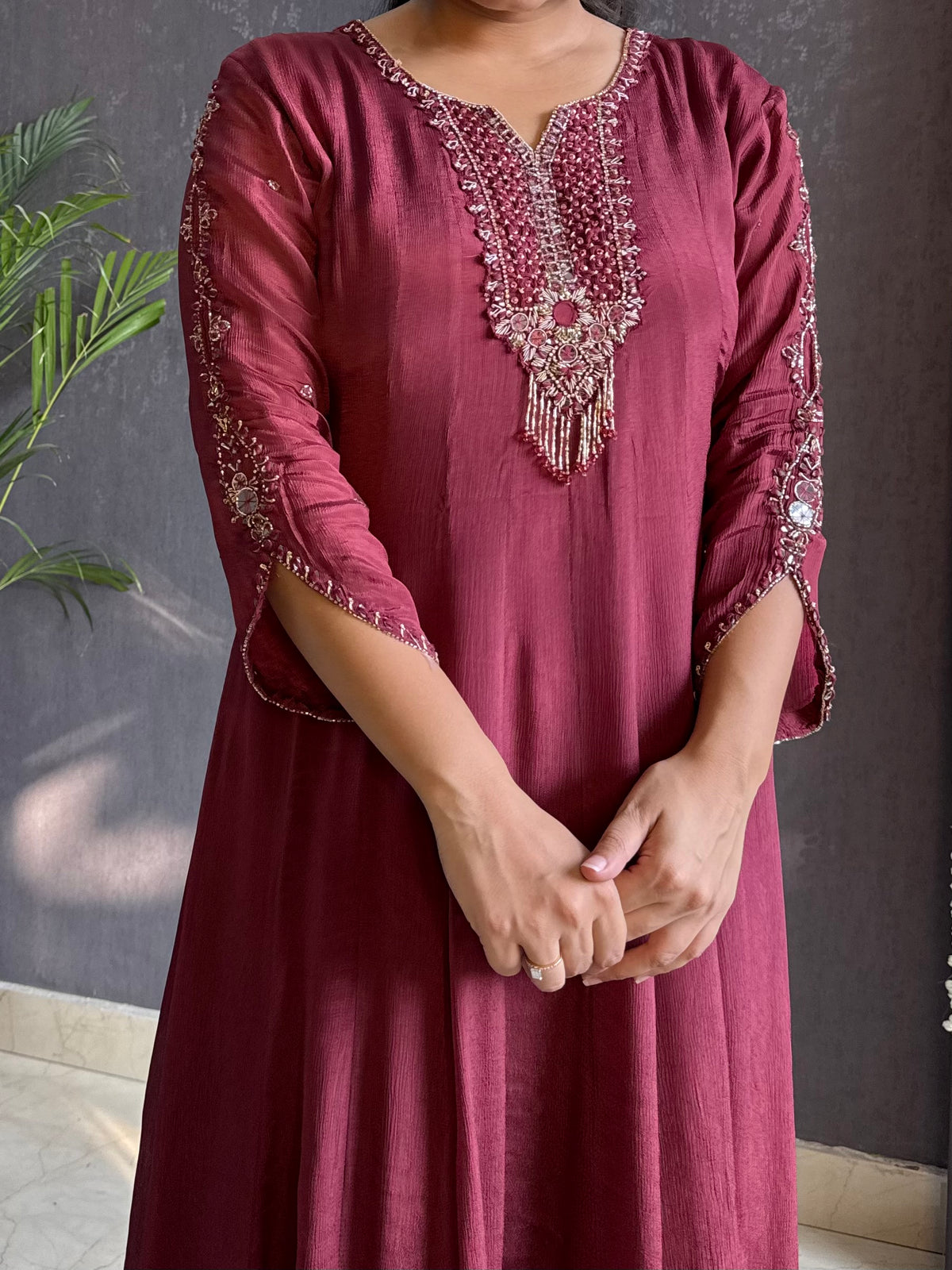 Chinon handwork anarkali set