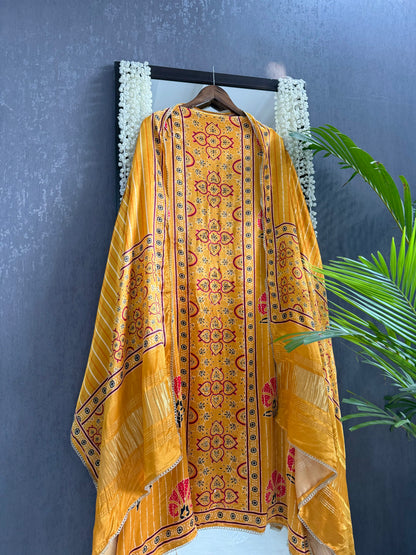 Gajji silk ajrakh Handwork suits