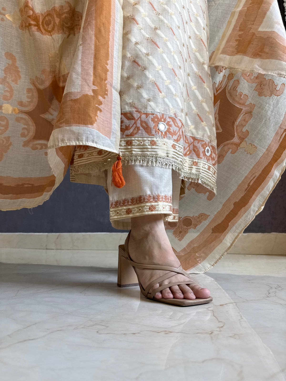 Chanderi Jamdani mirror handwork suit
