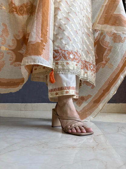 Chanderi Jamdani mirror handwork suit