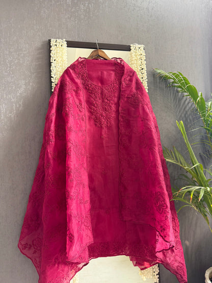 Luxurious monochromatic thread work suit