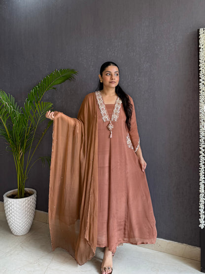 Chinon handwork anarkali set