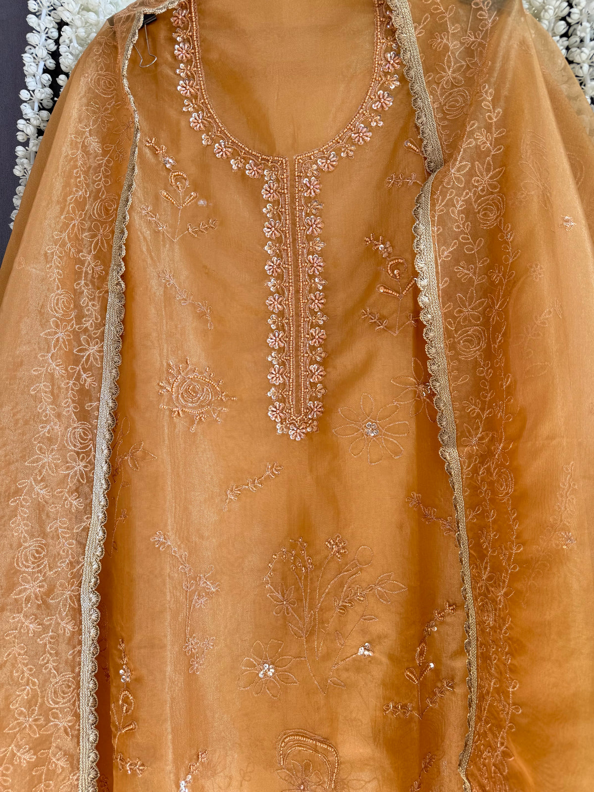 Premium tissue organza aari embroidered suit