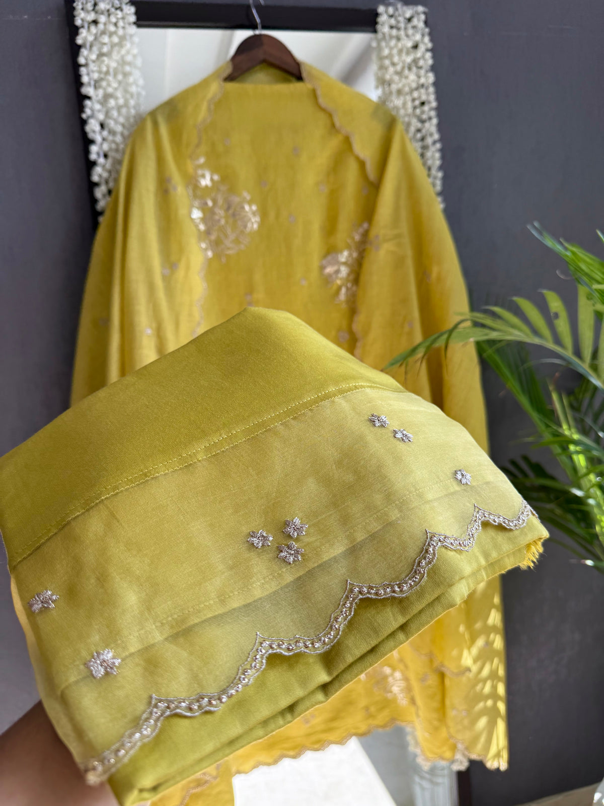 Luxurious Mul chanderi gota appliqué work suit