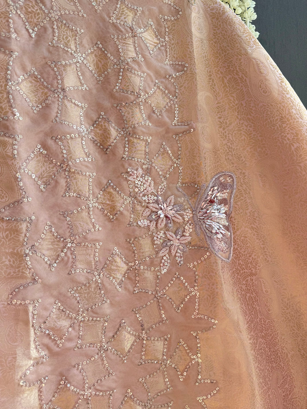 Luxurious brocade cutwork Tissue silk suit