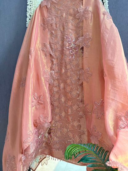 Luxurious brocade cutwork Tissue silk suit
