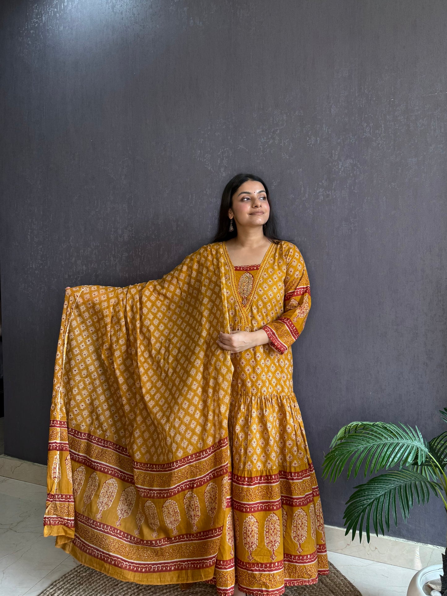 Pure cotton blockprinted tiered Anarkali