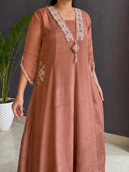 Chinon handwork anarkali set
