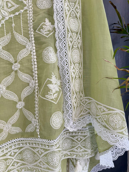 Luxurious Mul chanderi lucknowi handwork suit