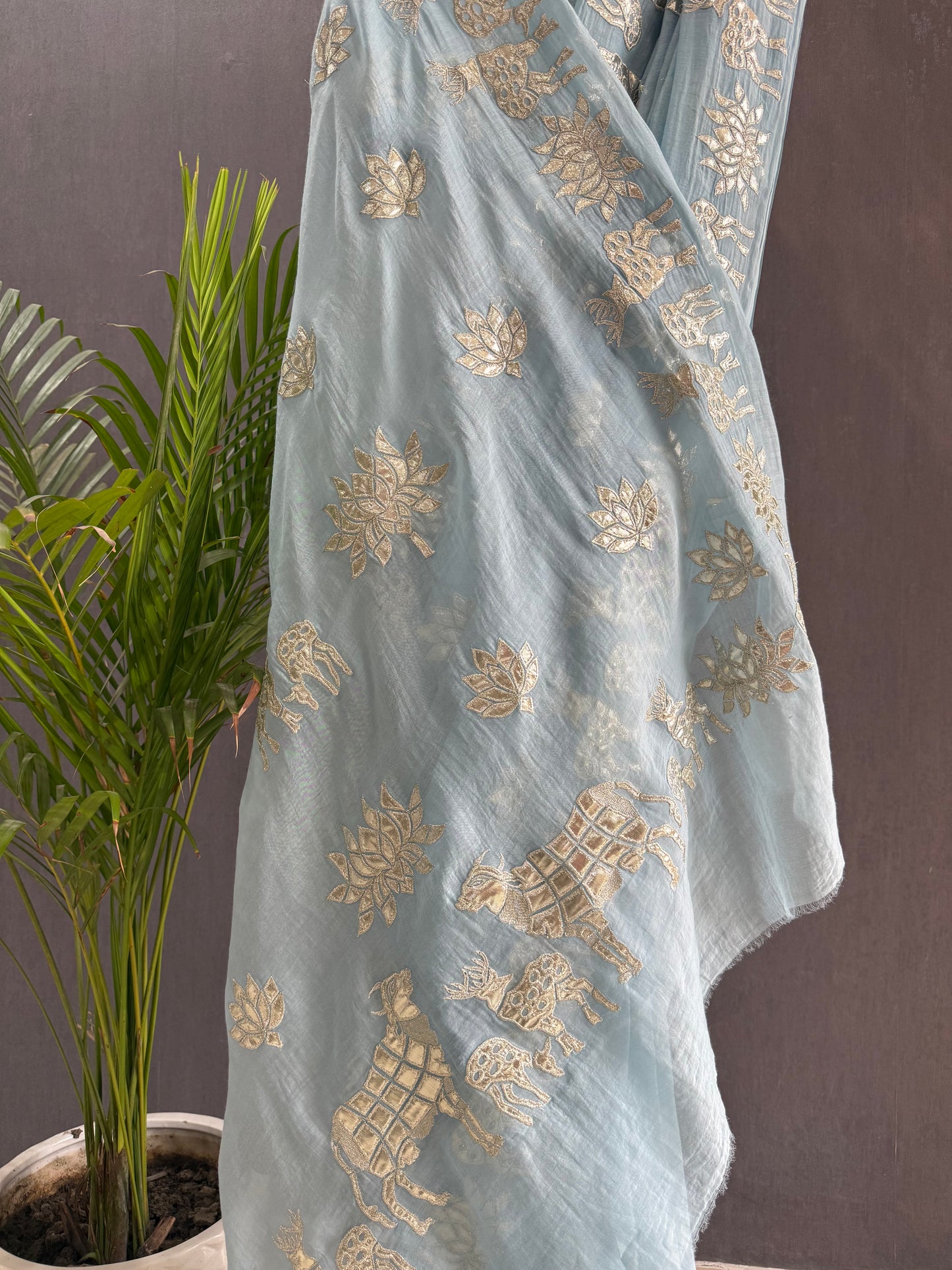 Luxurious~Pure Mul Chanderi Gota Appliqué saree