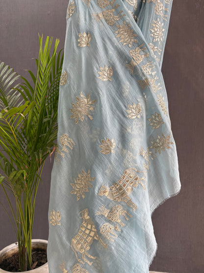 Luxurious~Pure Mul Chanderi Gota Appliqué saree