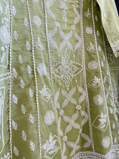 Luxurious Mul chanderi lucknowi handwork suit