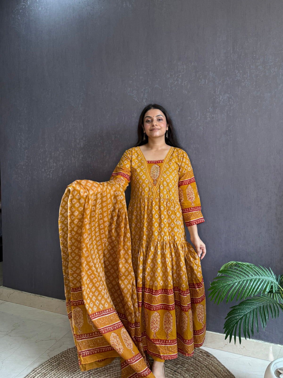 Pure cotton blockprinted tiered Anarkali