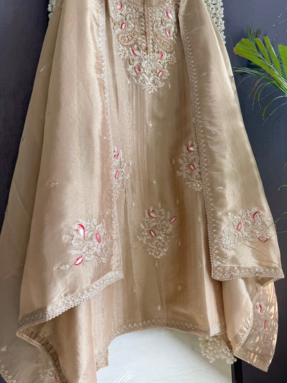 Premium tissue peacock hand embroidered suit