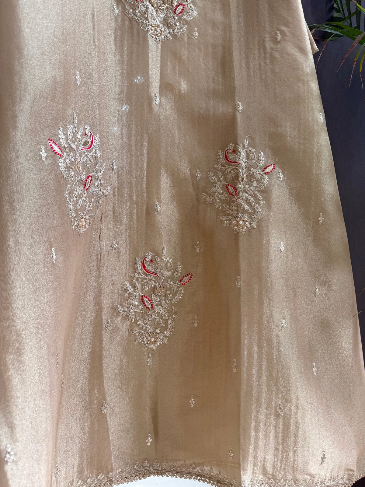 Premium tissue peacock hand embroidered suit