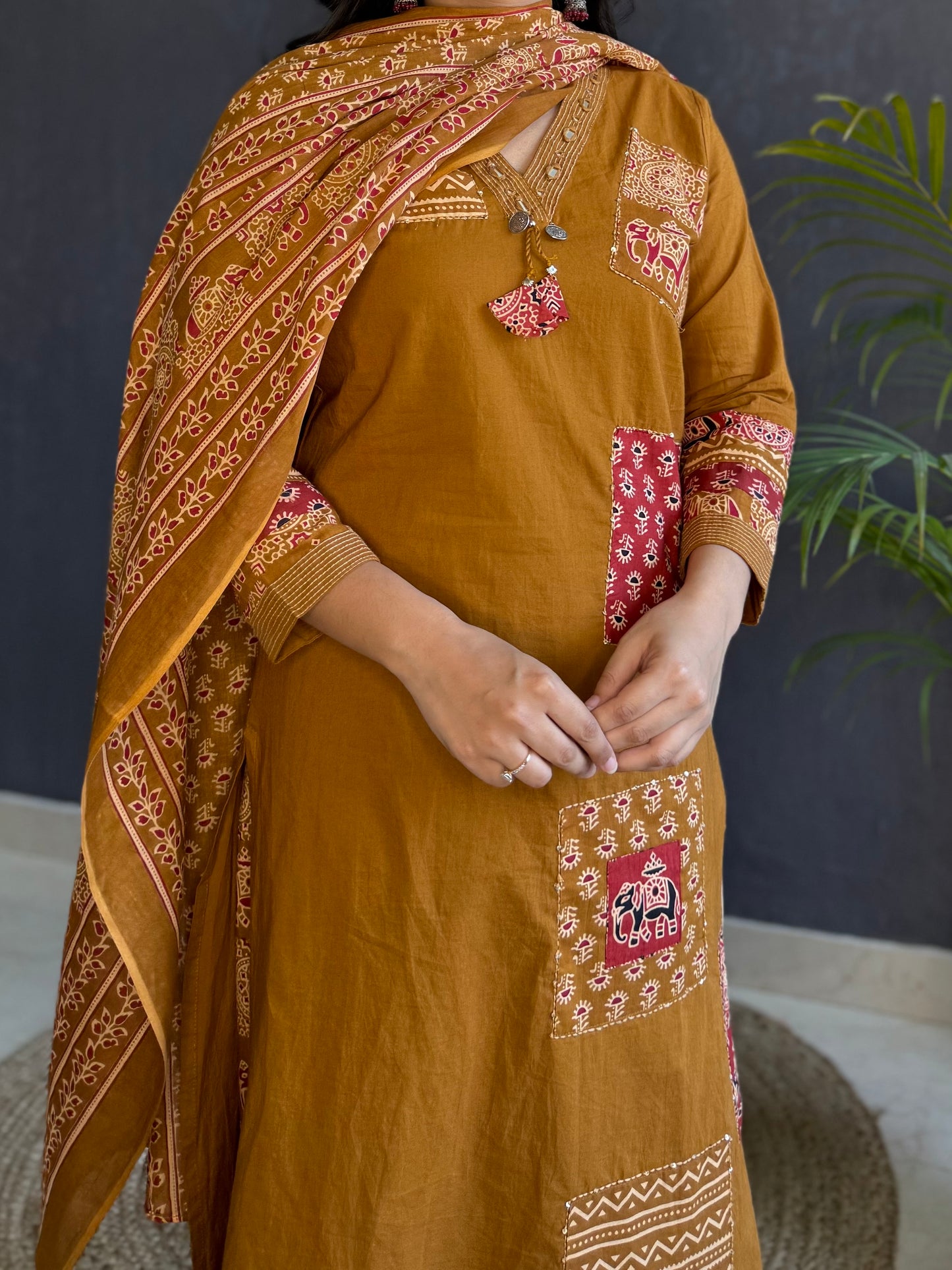 Pure cotton afghani ajrakh suit set