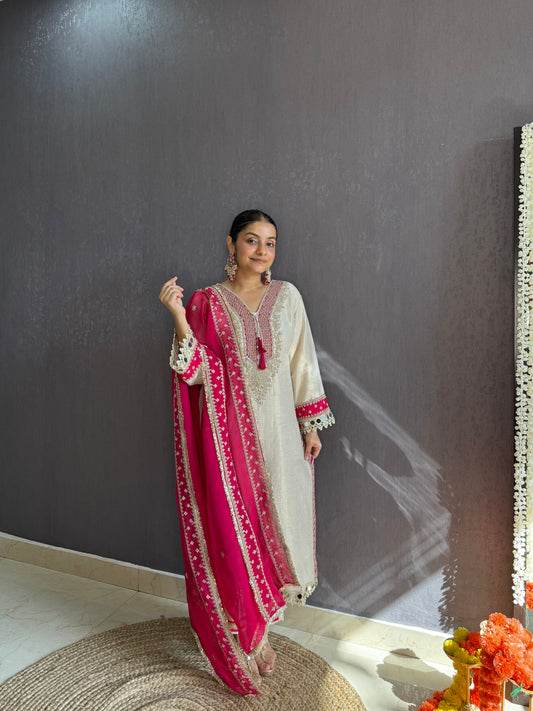 Tissue silk aari and mirrorwork suit set