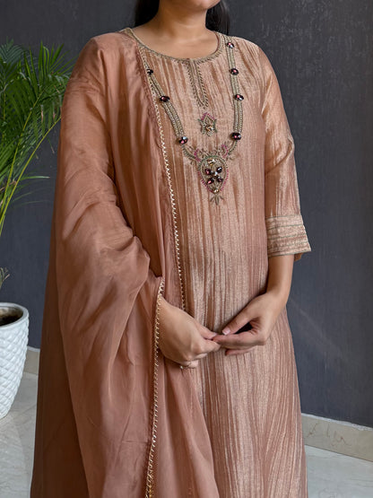 Aline crush tissue dabka bejewelled suit set