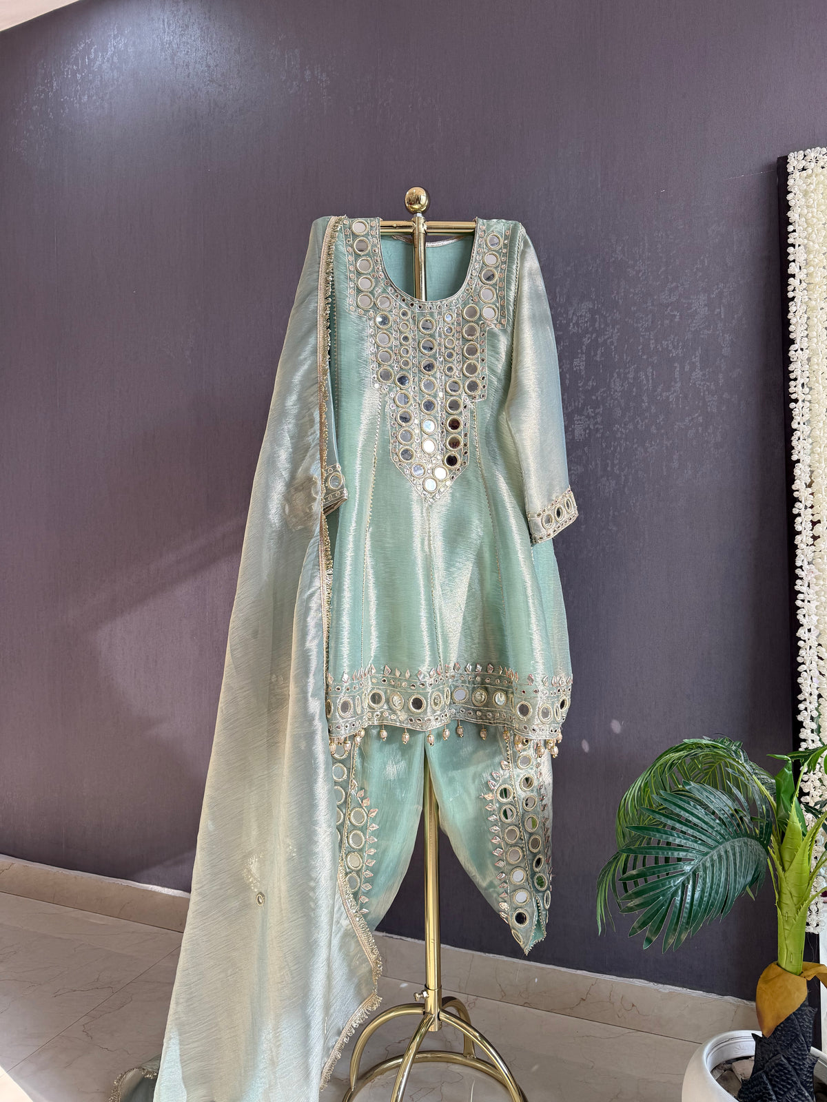 Luxurious mirrorwork anarkali set