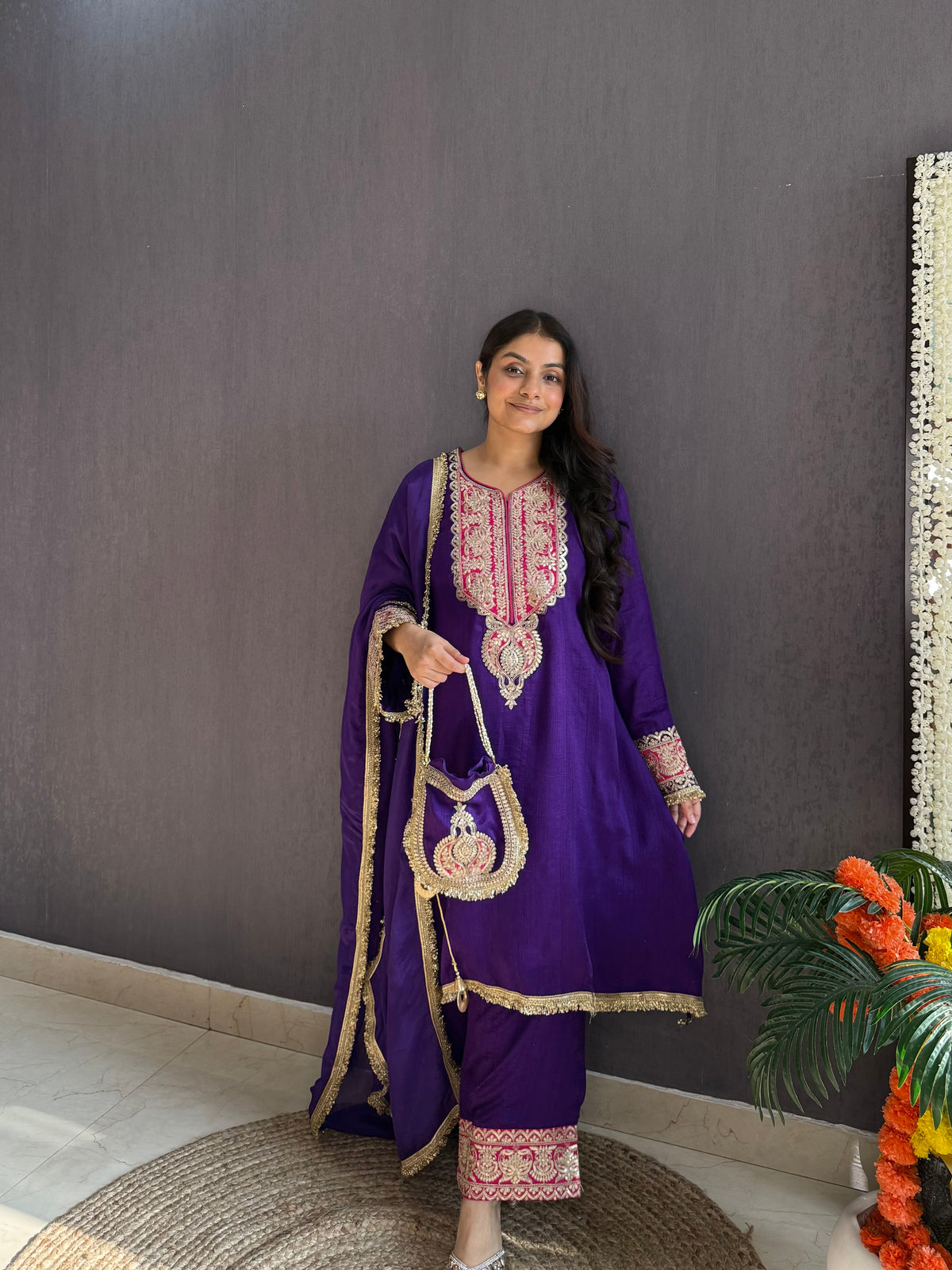 Luxurious raw silk aari work set