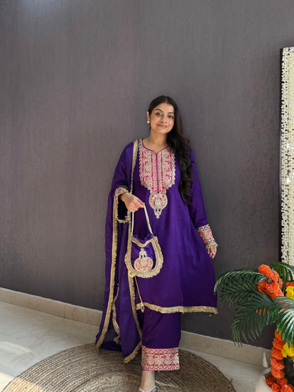 Luxurious raw silk aari work set