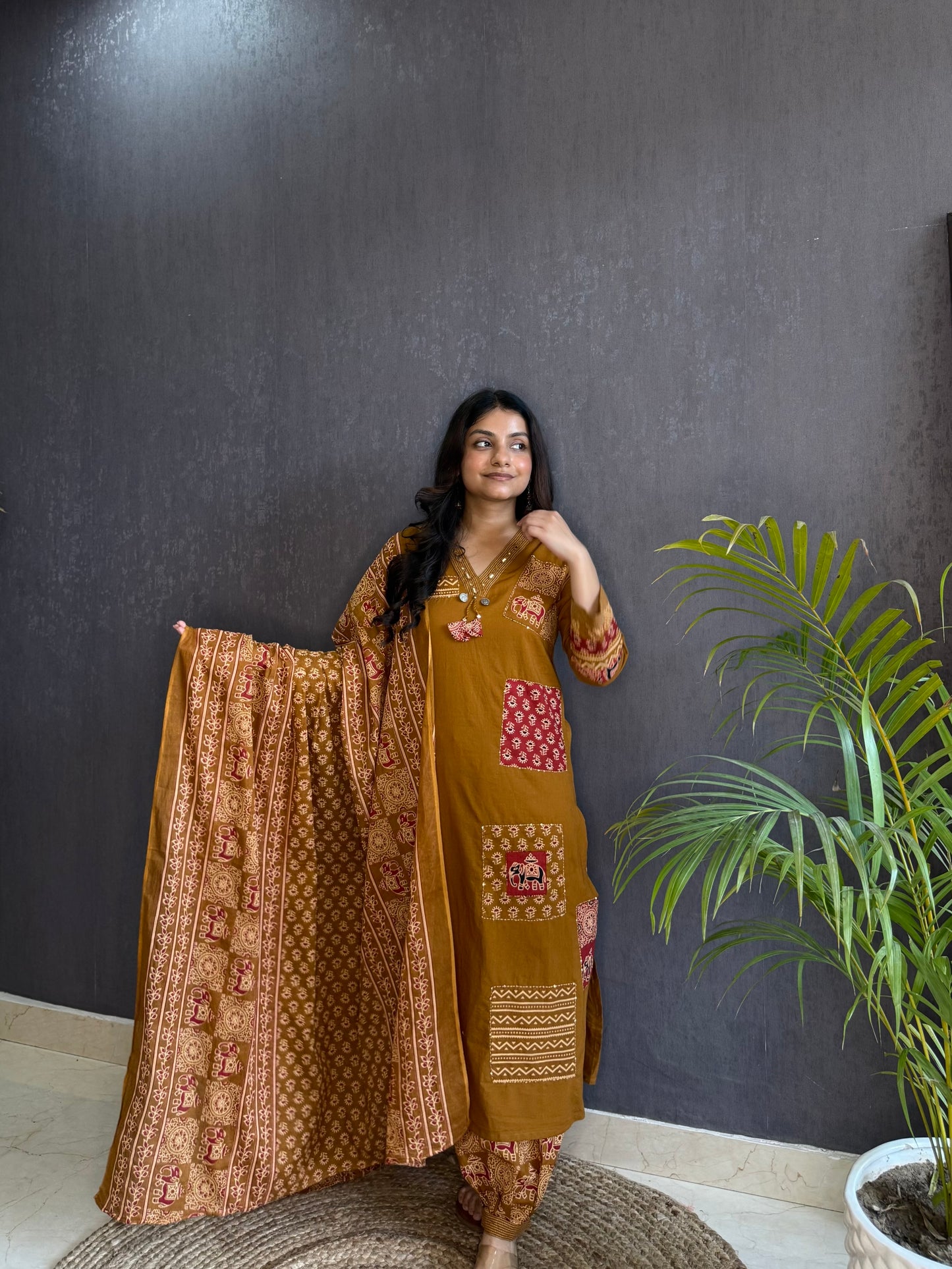 Pure cotton afghani ajrakh suit set