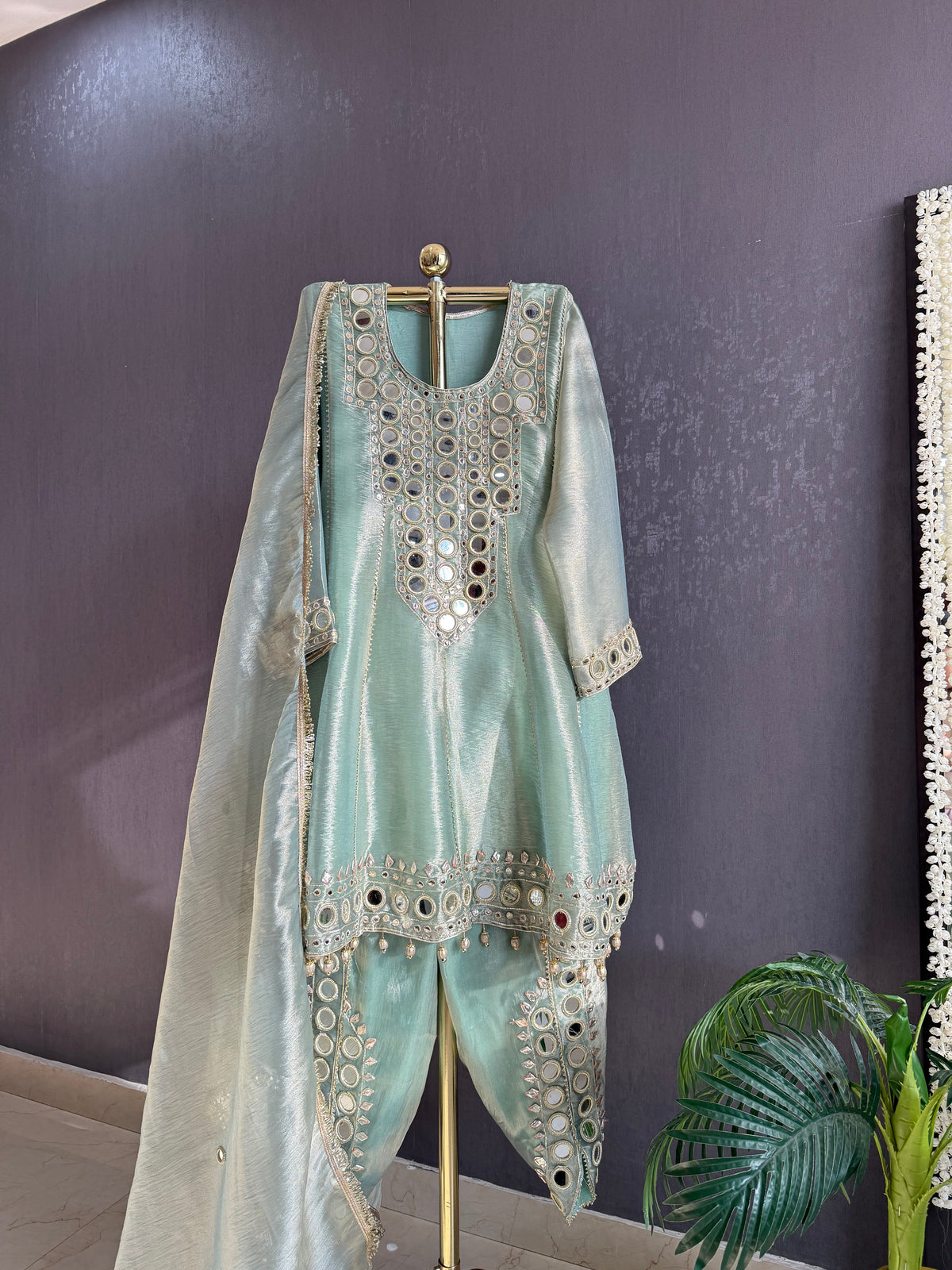Luxurious mirrorwork anarkali set