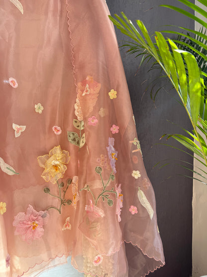 Handwork Appliqué 3D Florals suit