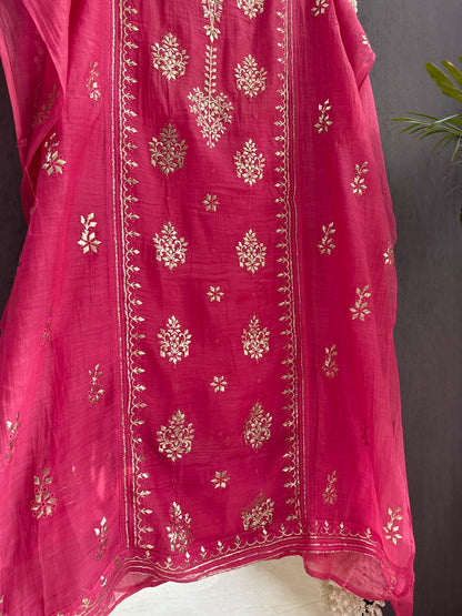 Luxurious Mul chanderi pitta work suit