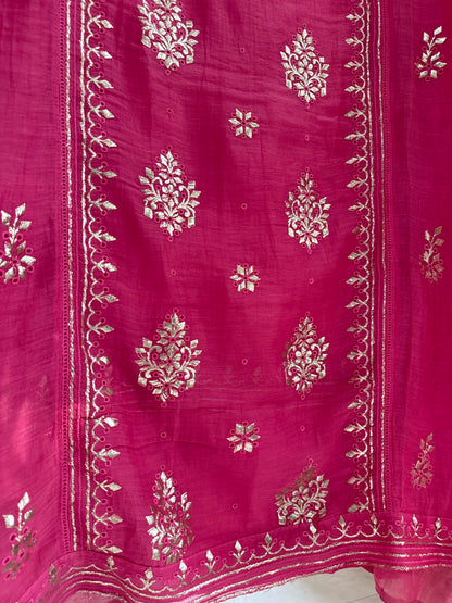 Luxurious Mul chanderi pitta work suit
