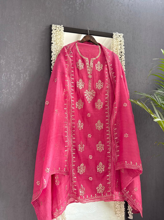 Luxurious Mul chanderi pitta work suit