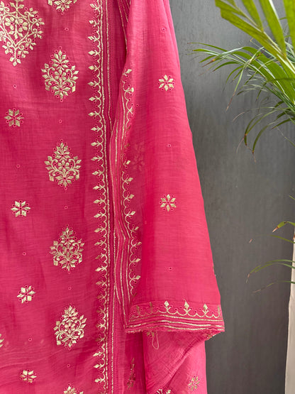 Luxurious Mul chanderi pitta work suit