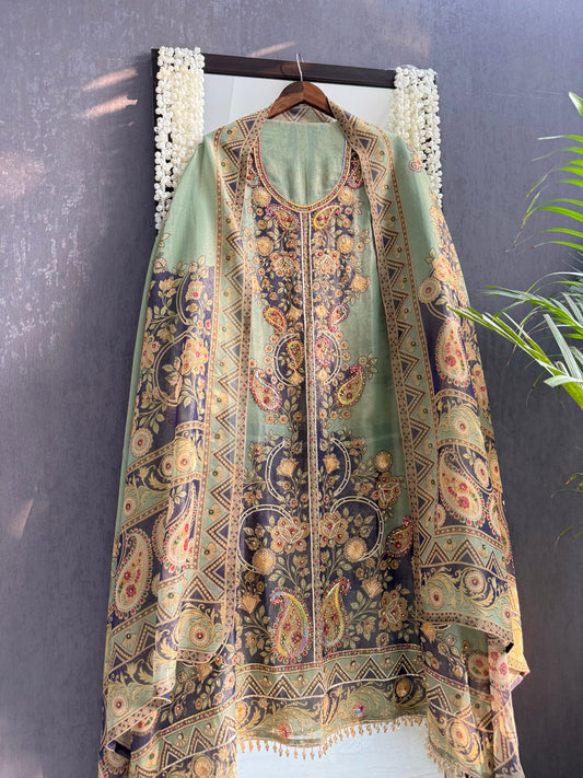Pure Tissue silk digitally printed handwork suit