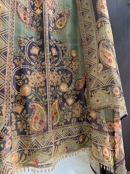 Pure Tissue silk digitally printed handwork suit