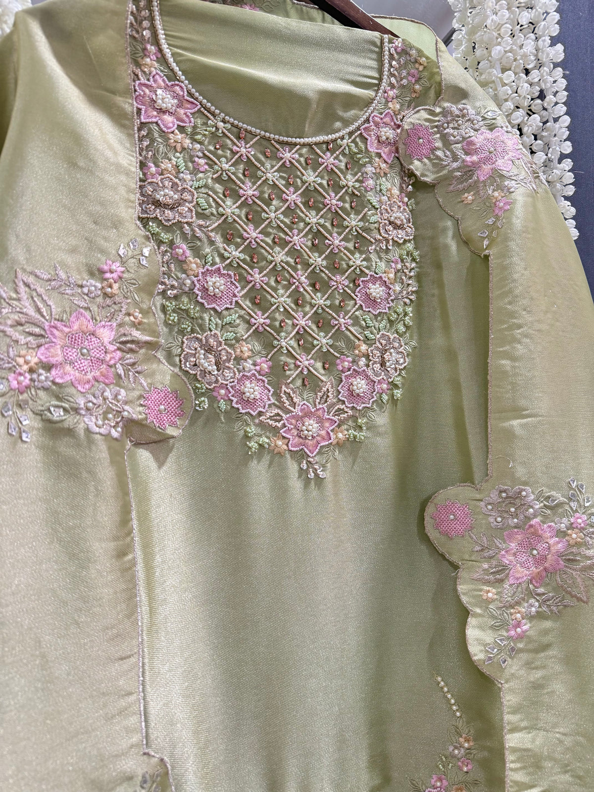Luxurious Tissue Parsi handwork suit