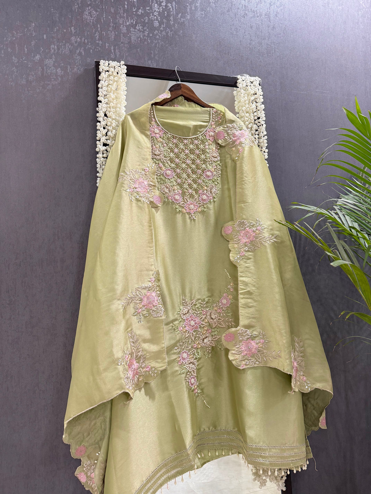 Luxurious Tissue Parsi handwork suit