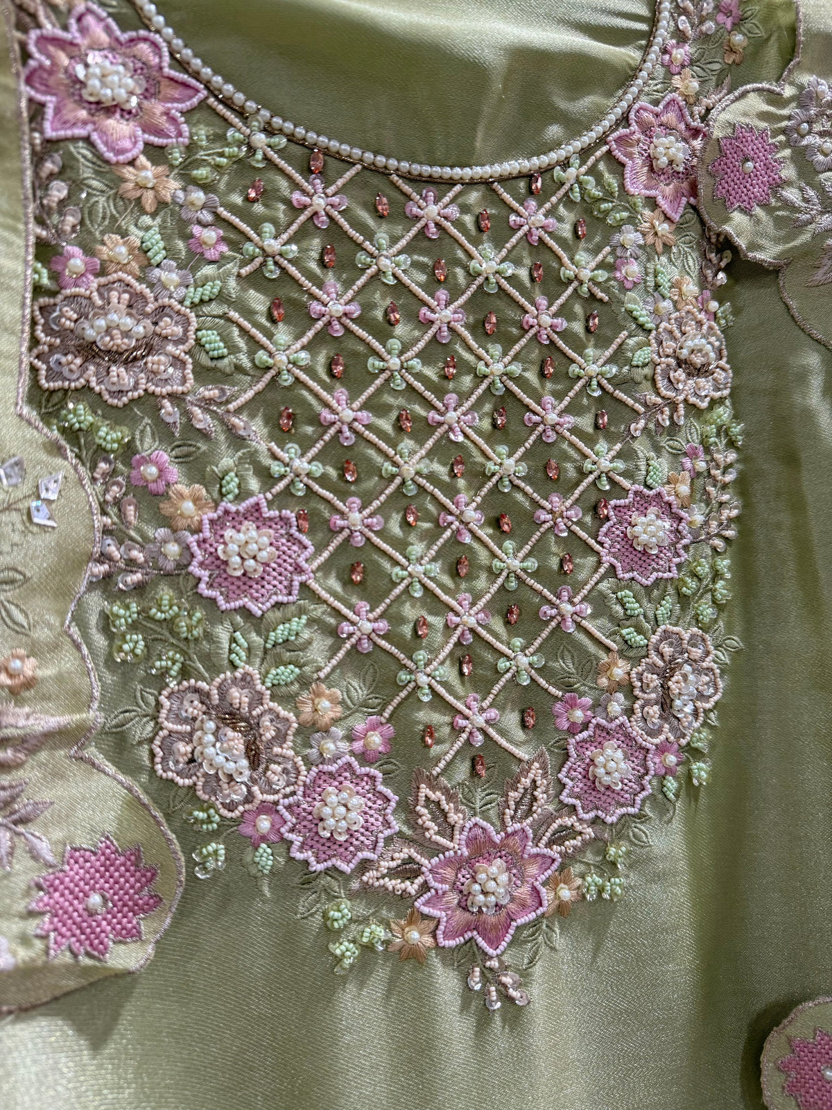 Luxurious Tissue Parsi handwork suit