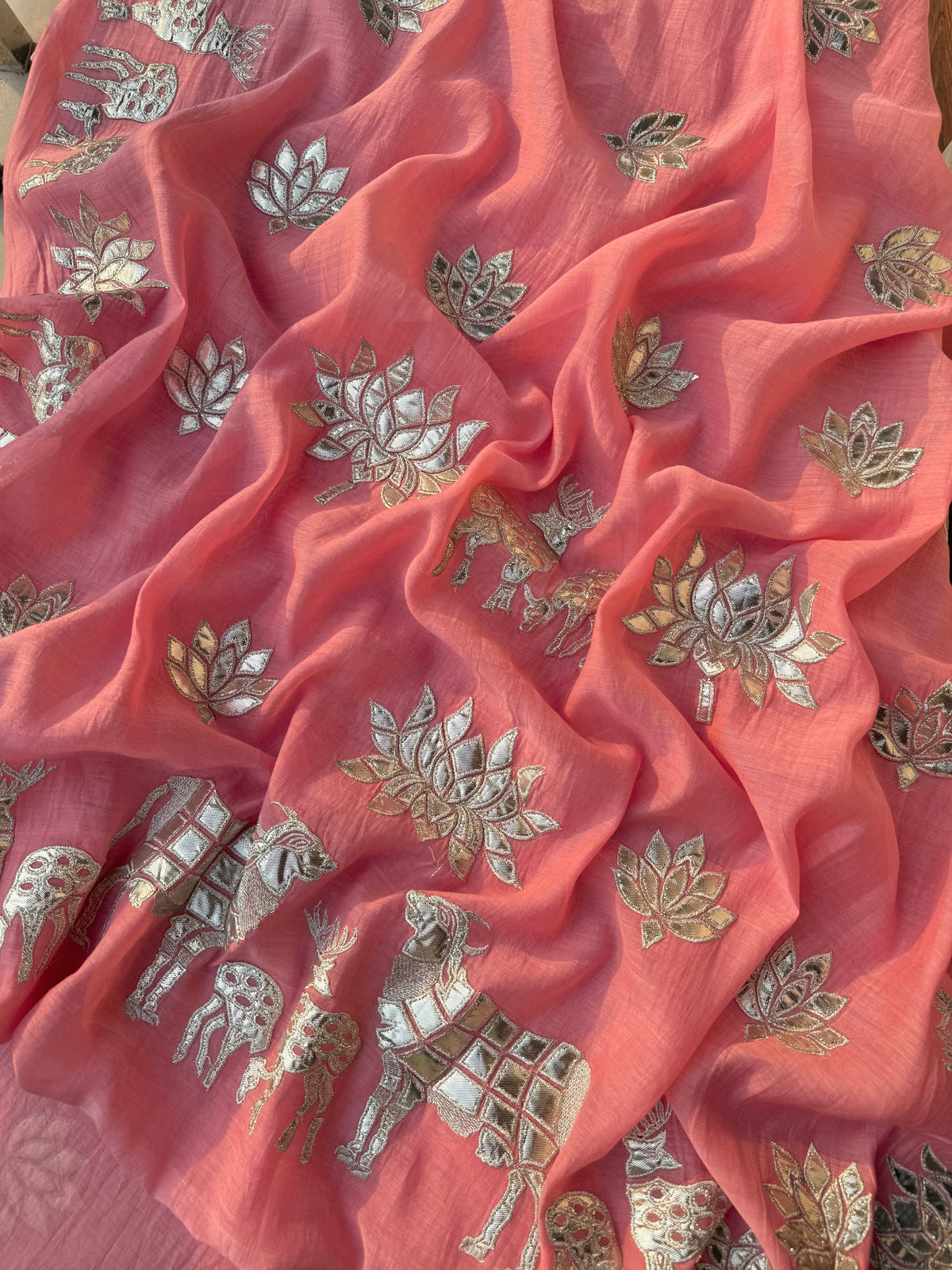 Luxurious~Pure Mul Chanderi Gota Appliqué saree