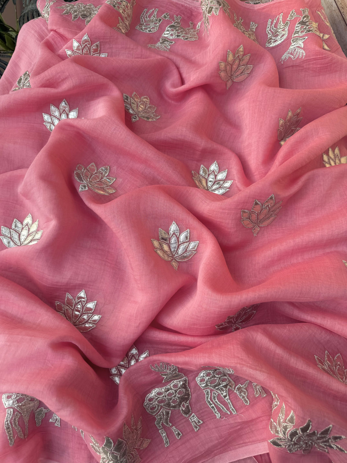 Luxurious~Pure Mul Chanderi Gota Appliqué saree
