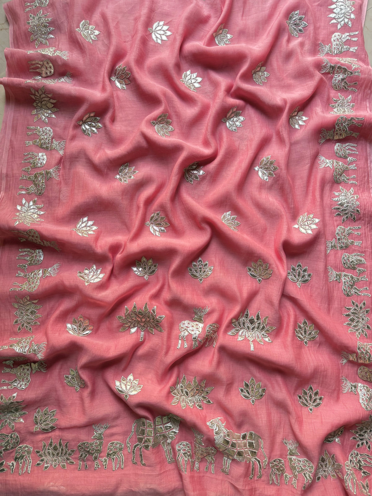 Luxurious~Pure Mul Chanderi Gota Appliqué saree