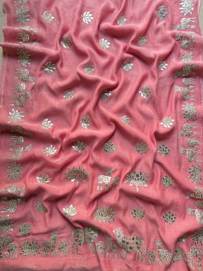 Luxurious~Pure Mul Chanderi Gota Appliqué saree