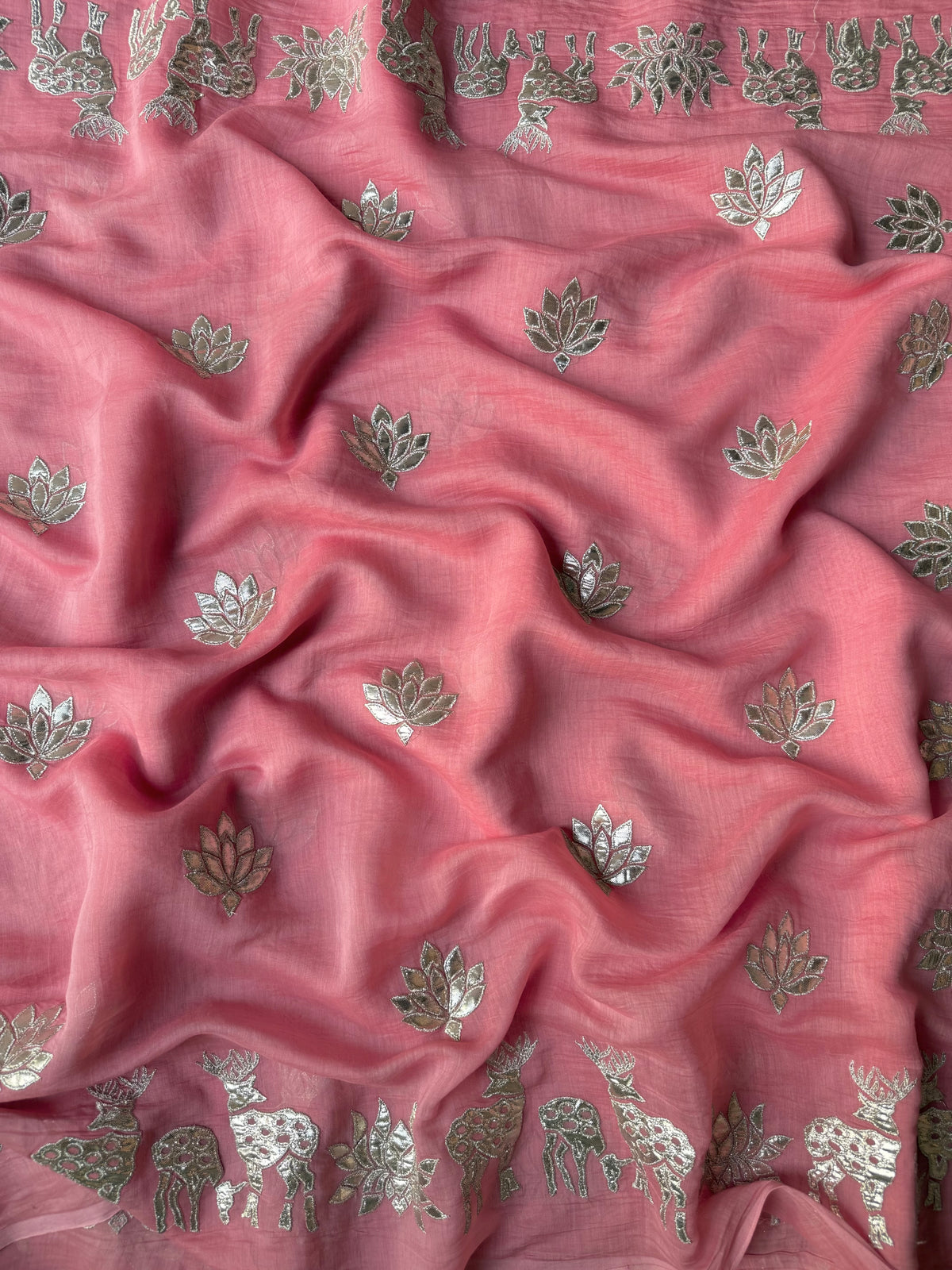Luxurious~Pure Mul Chanderi Gota Appliqué saree