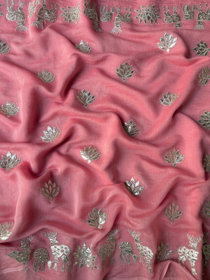Luxurious~Pure Mul Chanderi Gota Appliqué saree